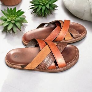 FRYE Andrew Strap Slide Sandals Men’s 10.5 Brown Leather & Suede EUC w/ Bag